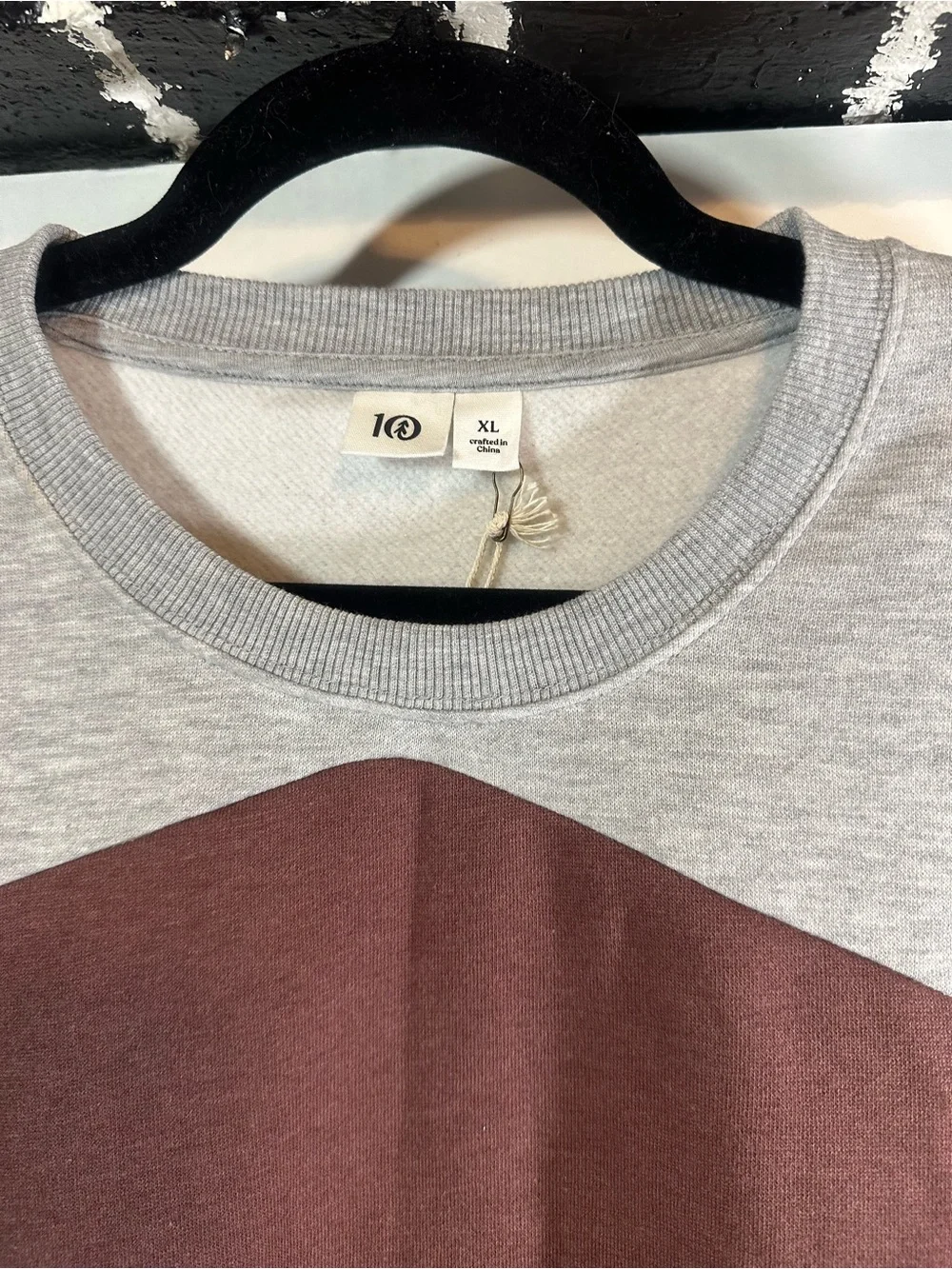 Tentree Colorblock Crewneck Sweater in Gray, Mauve & Burgundy